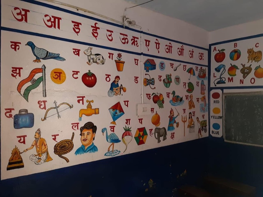 Hindi alphabet learning wall